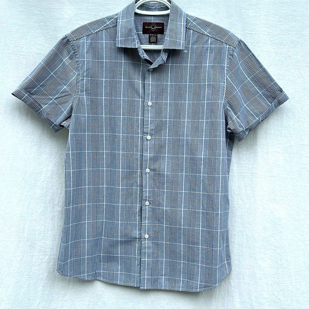 Black Brown Mini Plaid Button Down Tee Shirt